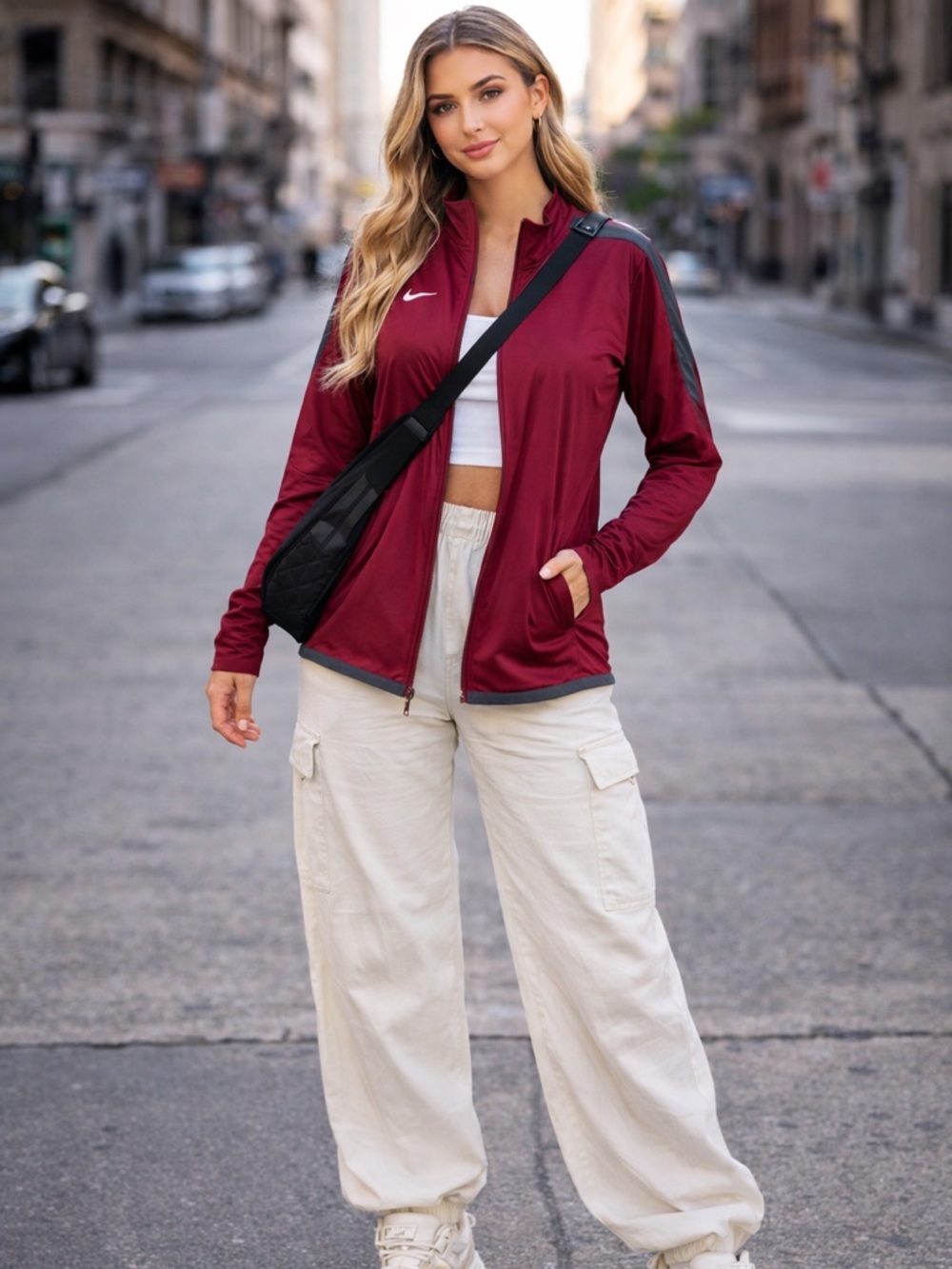 Nike Maroon Zip Up Jacket Women’s XL Athletic Track Jacket Swoosh Streetwear